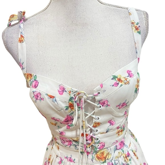 Wayf 2 piece floral flowy tiered maxi skirt & crop top corset tie straps small - Picture 5 of 14